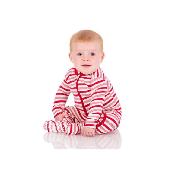 KicKee Pants Crimson Candy Cane Stripe Footie with Zipper - Picture 1 of 5